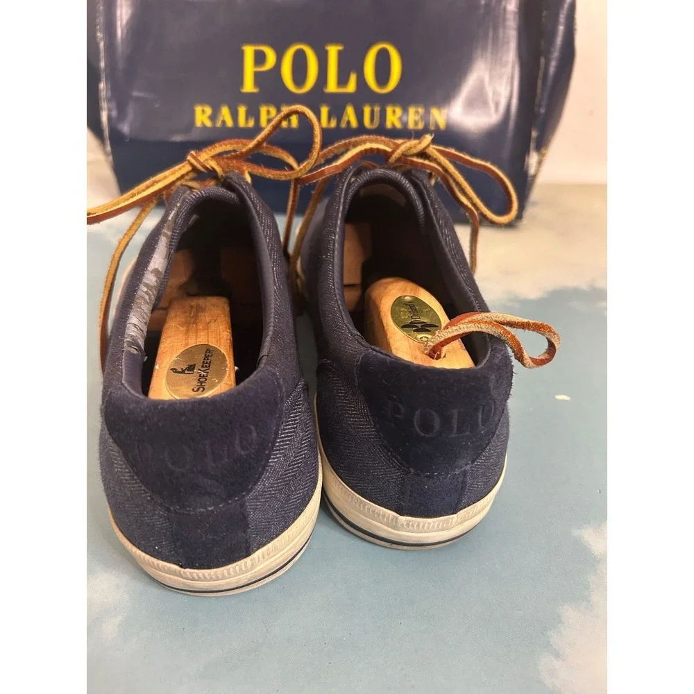 Polo Ralph Lauren Men Navy Blue Canvas Casual Shoes Sneakers Leather Laces Sz 11